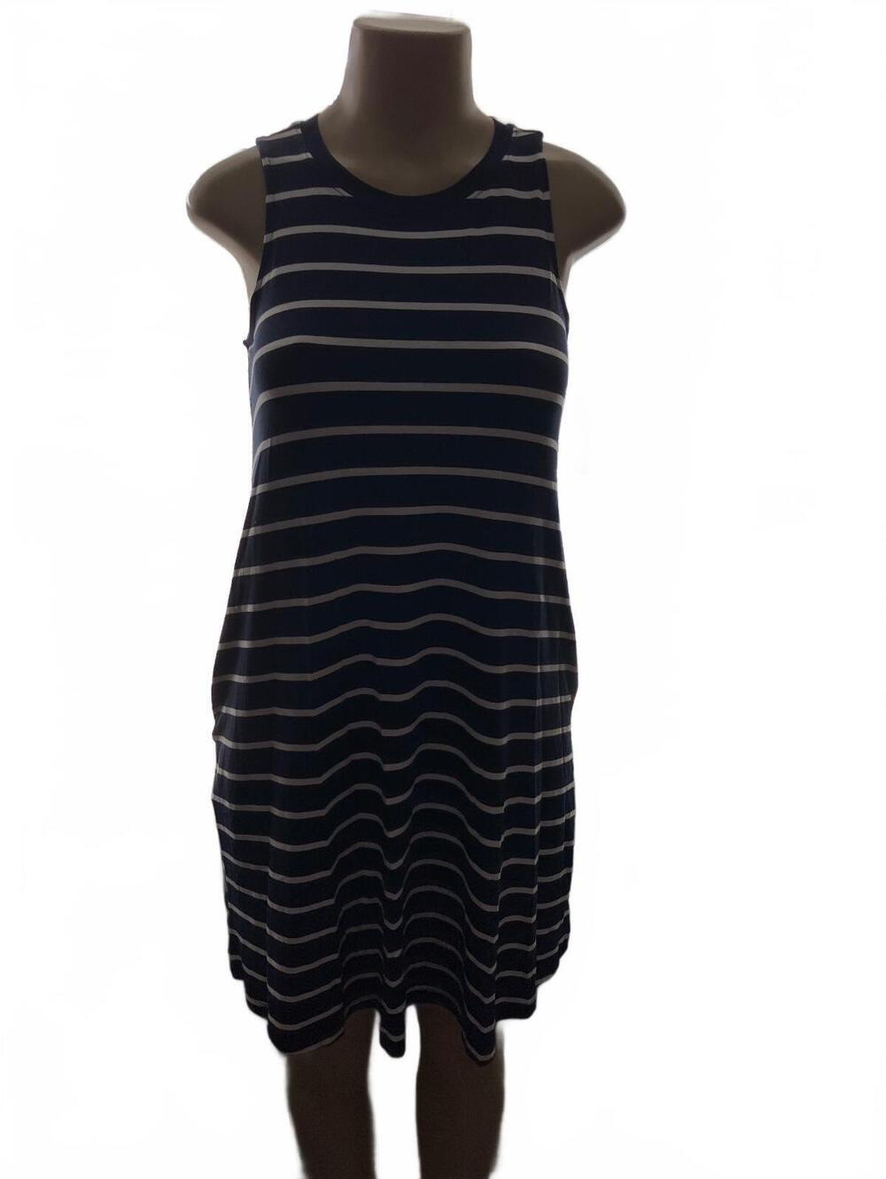 NWT Time & True Navy Blue and White Striped Sleeveless Dress